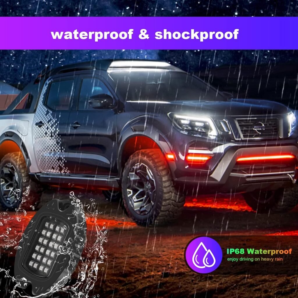 6 Pods LED Rock Lights for Truck Jeep ATV UTV SUV Golf Cart Offroad Wheel Well Driving Travel Essentials Waterproof Neon Car Underglow Light Kit with App/RF Remote Dual Zone Exterior Underbody Light