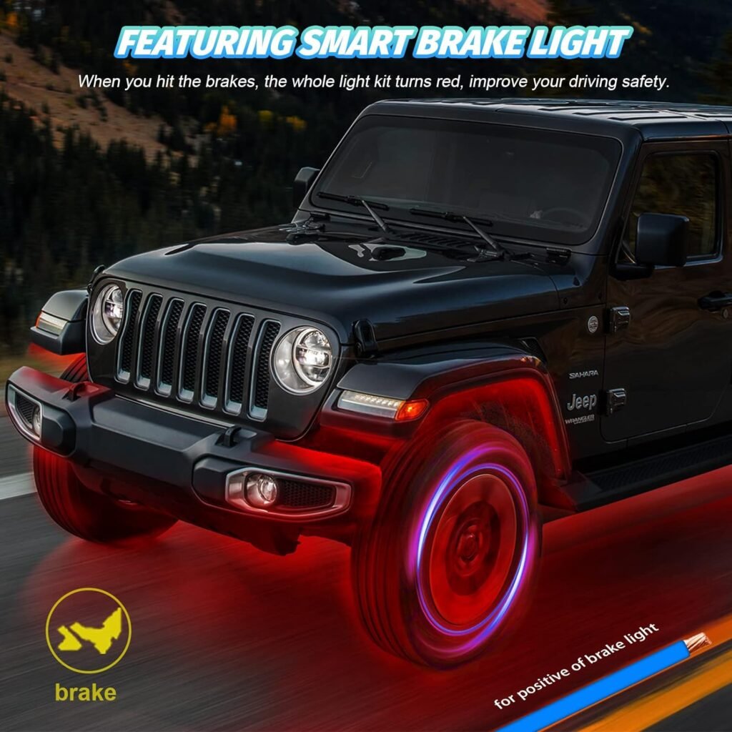 6 Pods LED Rock Lights for Truck Jeep ATV UTV SUV Golf Cart Offroad Wheel Well Driving Travel Essentials Waterproof Neon Car Underglow Light Kit with App/RF Remote Dual Zone Exterior Underbody Light