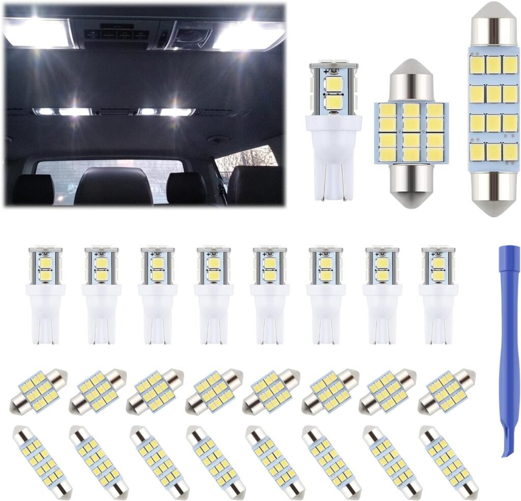 iFunyLED 24 Pieces Dome Light LED Car Interior Bulb Kit Set 194 T10 DE3175 578 211-2 212-2 31mm 42mm Festoon Bulbs Interior Replacement Lights for Car Trunk Map License Plate Door Courtesy - White