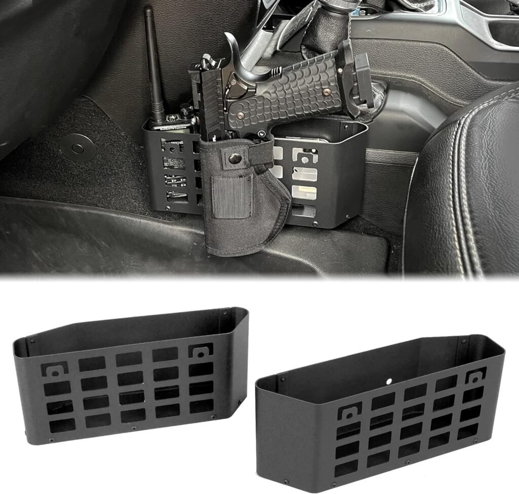MAIKER Metal Gear Shift Storage Box, Center Console Hanging Box, Upgrade Gear Tray Compatible with 2018-2023 Jeep Wrangler JL JLU  Gladiator JT 4XE, 2pcs,Black