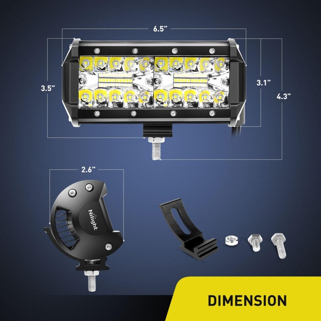 Nilight ZH303 2PCS 6.5 Inch 120W Spot  Flood Combo Driving 16AWG Wiring Harness for Led Work Light Triple Rows Off-Road Truck Car ATV SUV, 2 Years Warranty, White