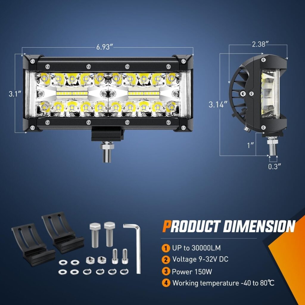 Nilight ZH303 2PCS 6.5 Inch 120W Spot  Flood Combo Driving 16AWG Wiring Harness for Led Work Light Triple Rows Off-Road Truck Car ATV SUV, 2 Years Warranty, White