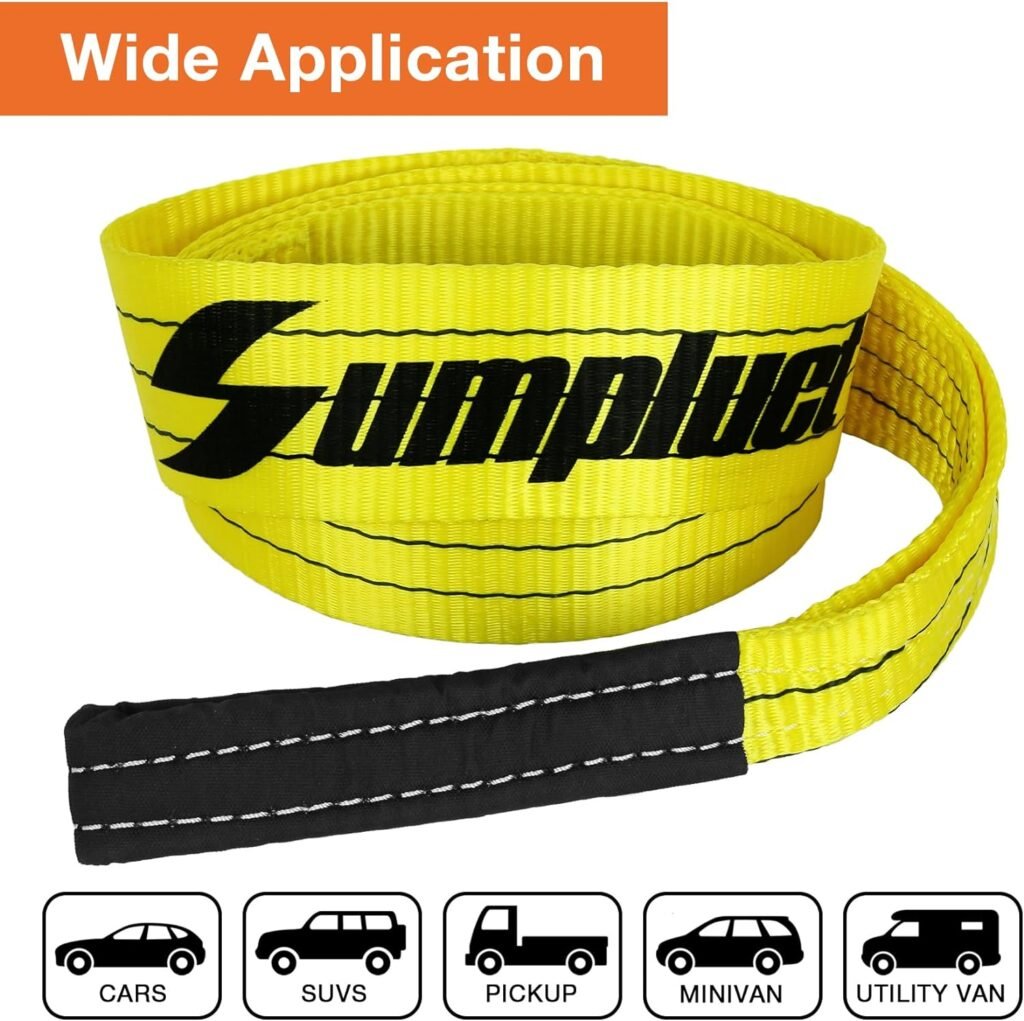 3 inch, 8 Feet Tree Saver, Winch Strap, Tow Strap 30,000 Pound Capacity Recovery Strap,Heavy Duty Tow Straps with Triple Reinforced Loops Emmergency Off Road Towing Rope 3 x 8ft