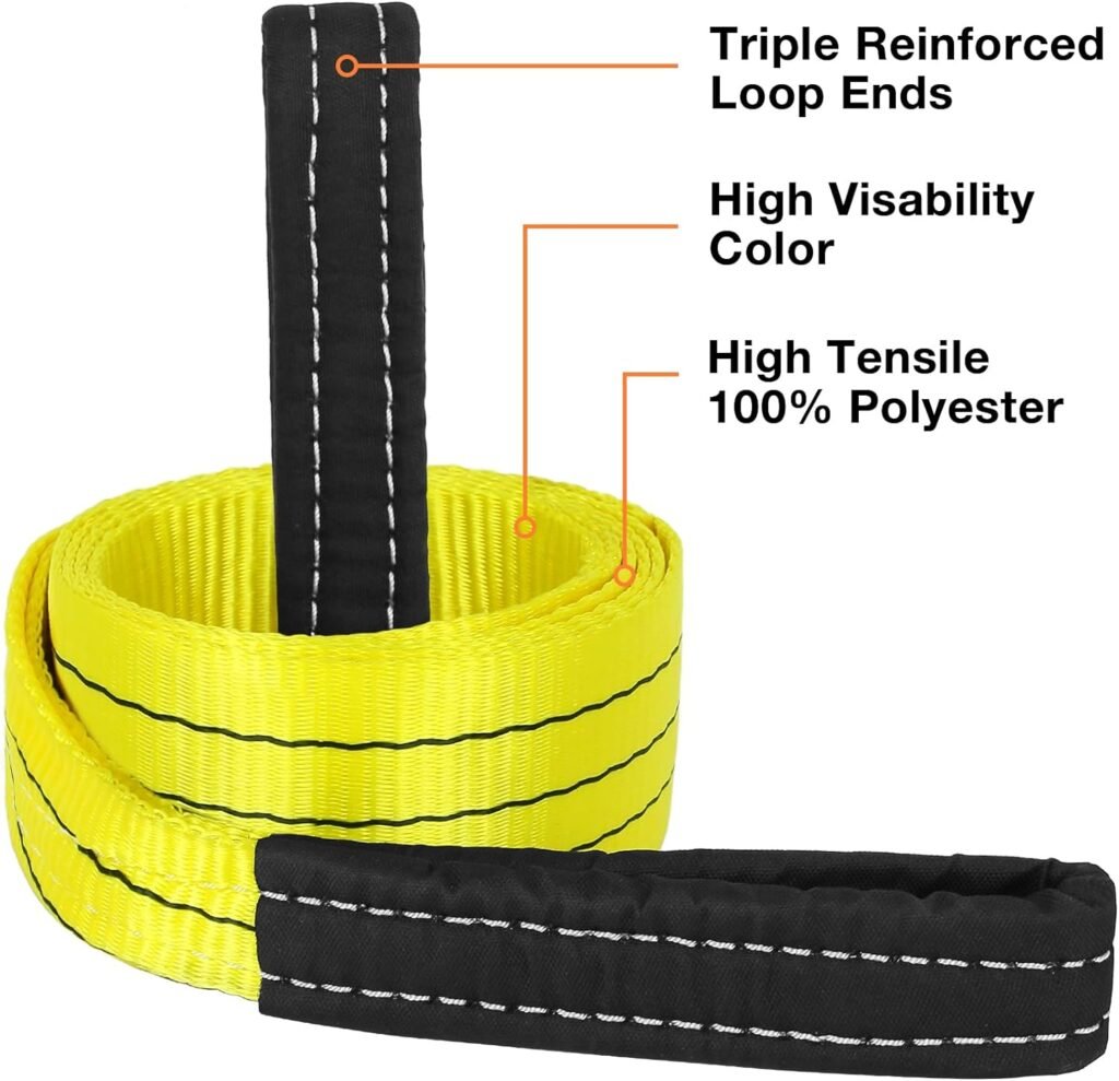 3 inch, 8 Feet Tree Saver, Winch Strap, Tow Strap 30,000 Pound Capacity Recovery Strap,Heavy Duty Tow Straps with Triple Reinforced Loops Emmergency Off Road Towing Rope 3 x 8ft