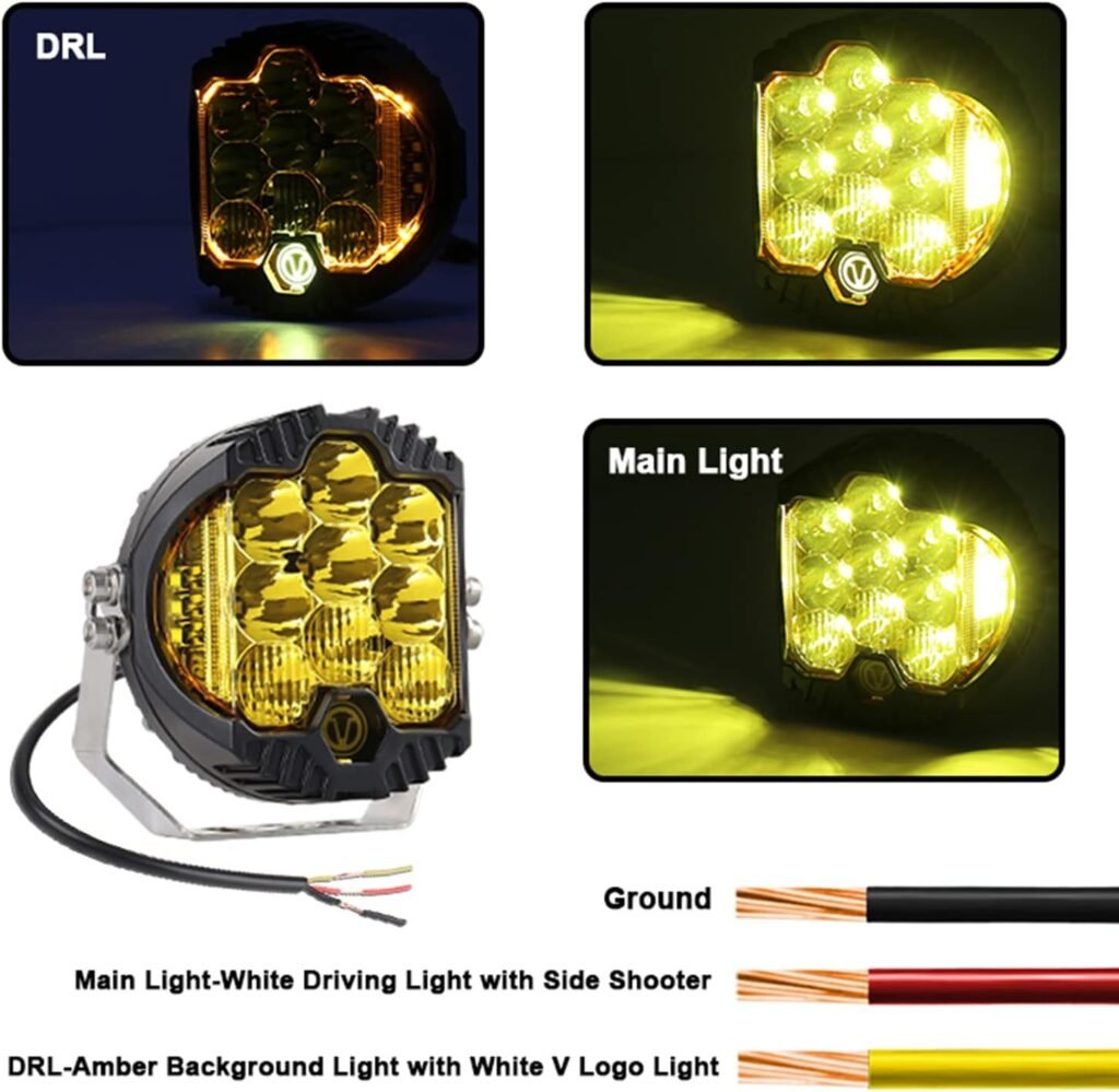 7 inch 90W Amber Yellow LED Driving Light Compatible with Jeep Wrangler Off Road Vehicle ATV UTV Golf cart Lighting Trucks Pickup Ford f150 Work Light, Pack of 1