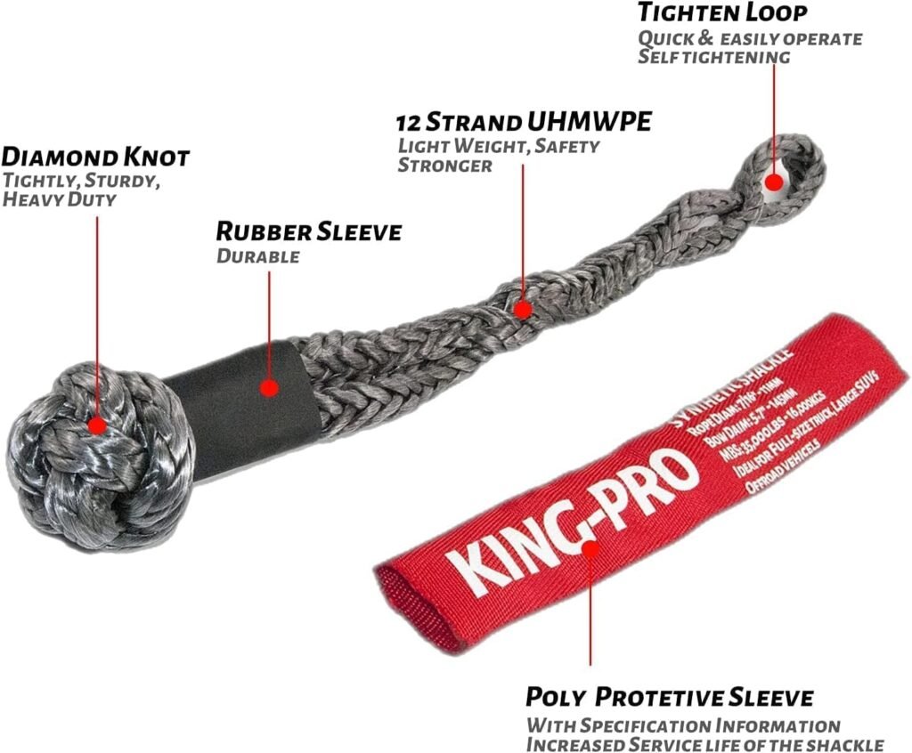 KING-PRO Recovery Ring 7/16x20 Soft Shackle 35,000lbs Breaking Strength with Snatch Ring 45,000lbs for Full-Size Truck Large SUVs Offroad Vehicels 1-Pack (Red-Black)