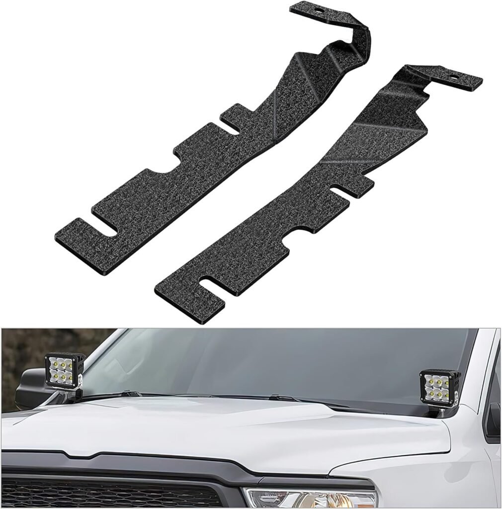 Nilight Ditch Light Brackets Hood Hinges Mount Brackets for Auxiliary Offroad LED Pod Light Work Light on 2009-2018 Dodge RAM 1500 2500 3500, 2 Years Warranty,Black