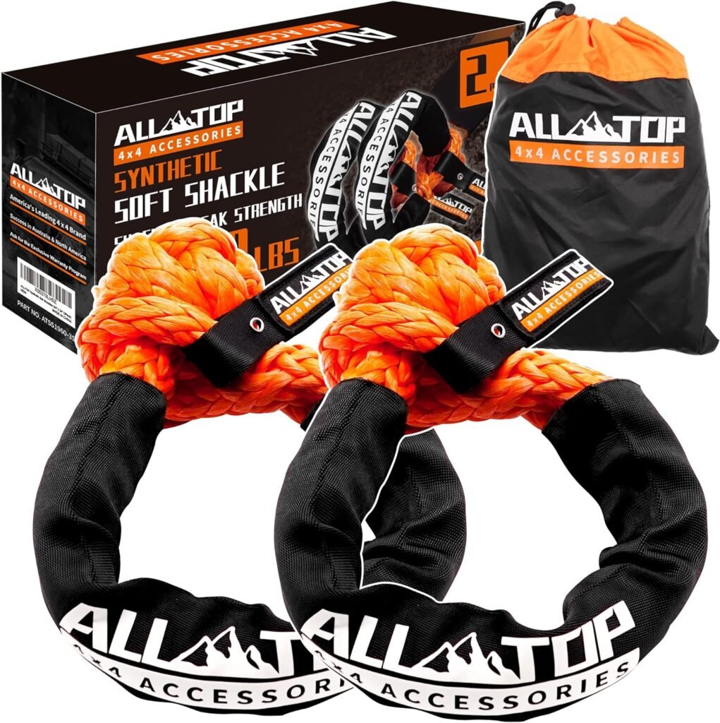 ALL-TOP Synthetic Soft Shackle Rope 1/2in x 22in (48300Lbs Max Break) UHMWPE Recovery Tow Shackles for Offroad 4x4 Vehicles, 2 PCS