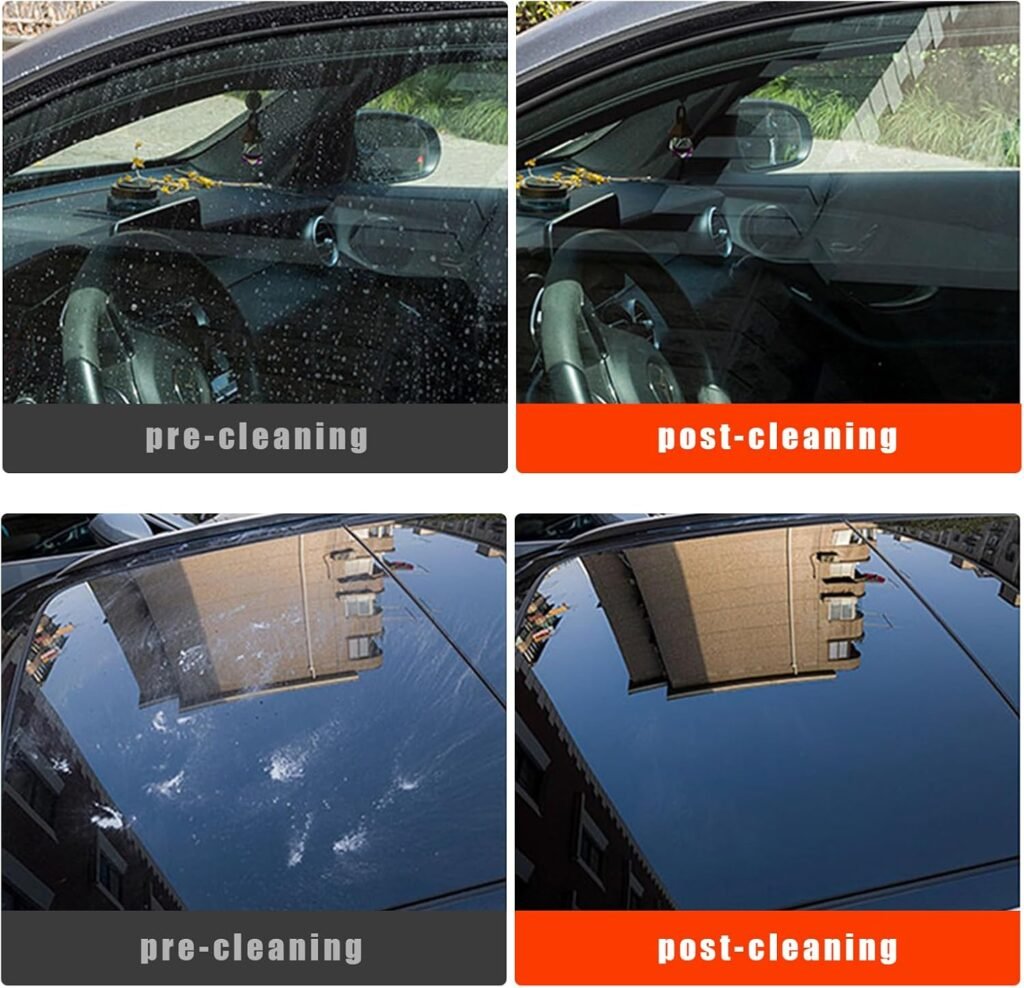 Car Windshield Cleaning Tool, Microfiber Window Cleaner Set with 4 Washable and Reusable Cloth Pad Head, Detachable  Unbreakable Handle and Spray Bottle, Universal Car Glass Cleaner Kit